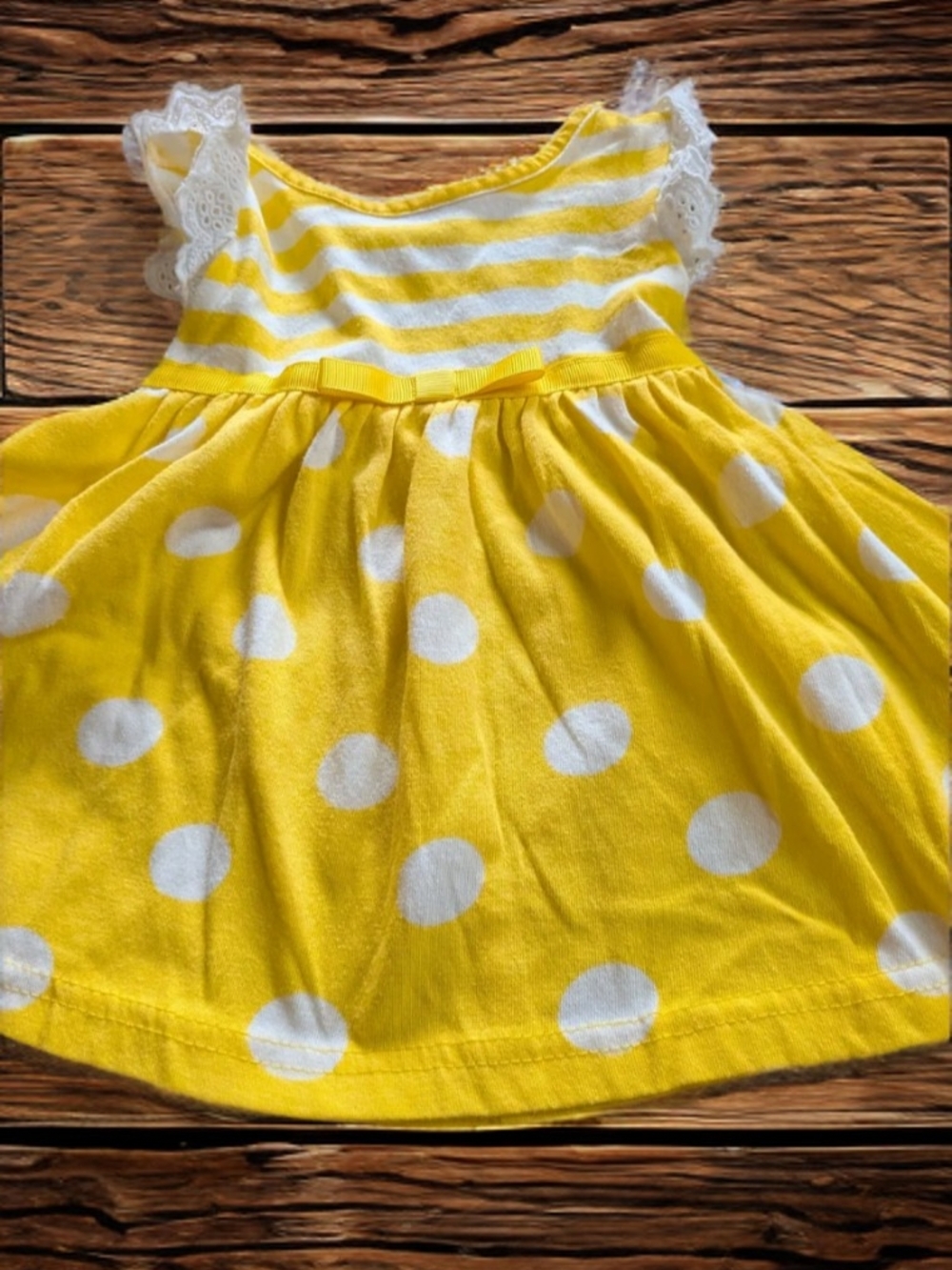 Blueberi Boulevard Yellow and White Polka Dot Dress with Lace Sleeves Size 3/6 M